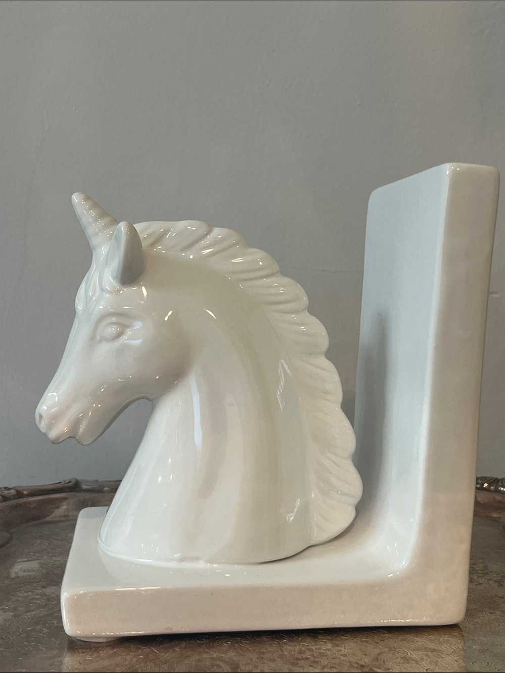 White Ceramic Unicorn Bookend - Decorative Home Art